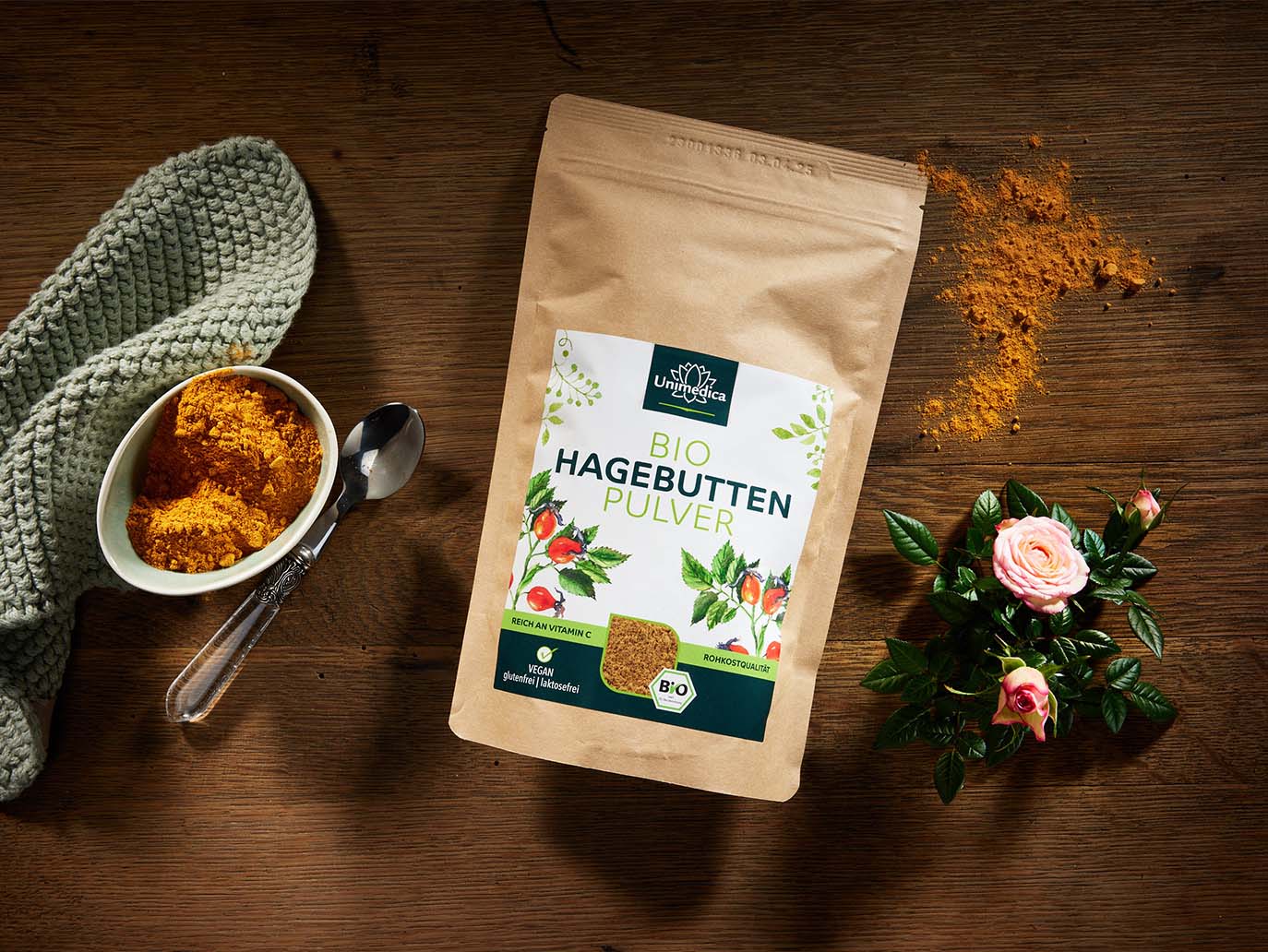 Bio Hagebuttenpulver - natürliches Vitamin C - ballaststoffreich - 500 g - von Unimedica